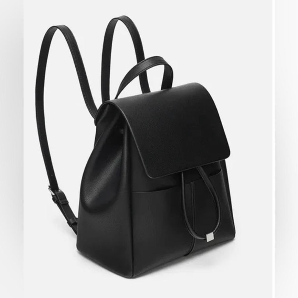 Zara Basic Collection Classic Black Faux Leather Backpack